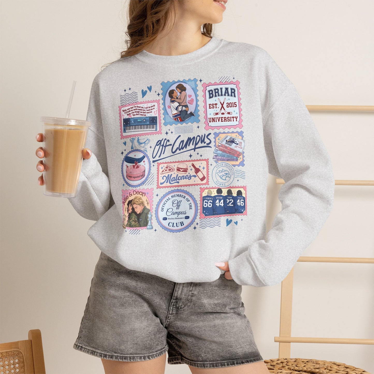 Off Campus Stamps Sweatshirt | Hockey Romance Crewneck | Briar University Inspired Sweatshirt | Bookish Romance Gift | Cozy Reader Pullover