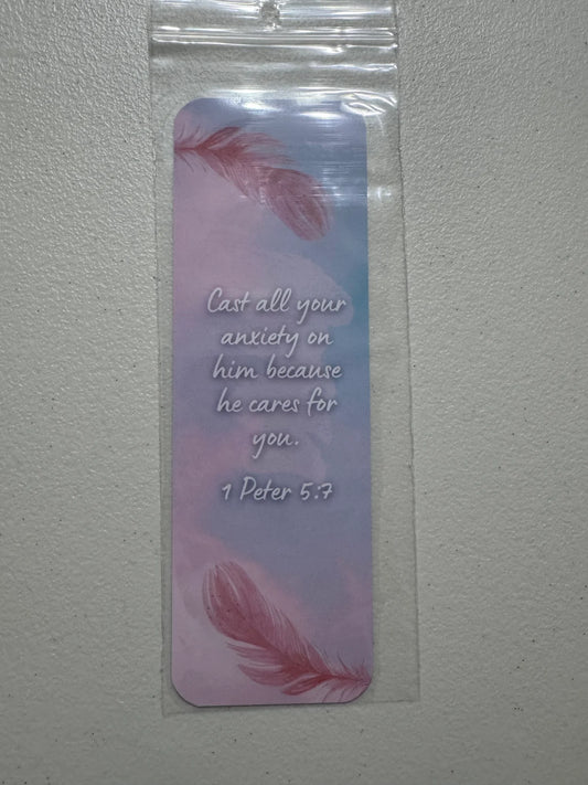 Faith Bookmark | 1 Peter 5:7 (2 feathers)