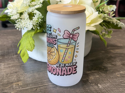 Life Gave Me Lemons Jesus Made Lemonade | 16oz Frosted Glass Tumbler with Bamboo Lid & Straw | Christian Gift, Faith Drinkware