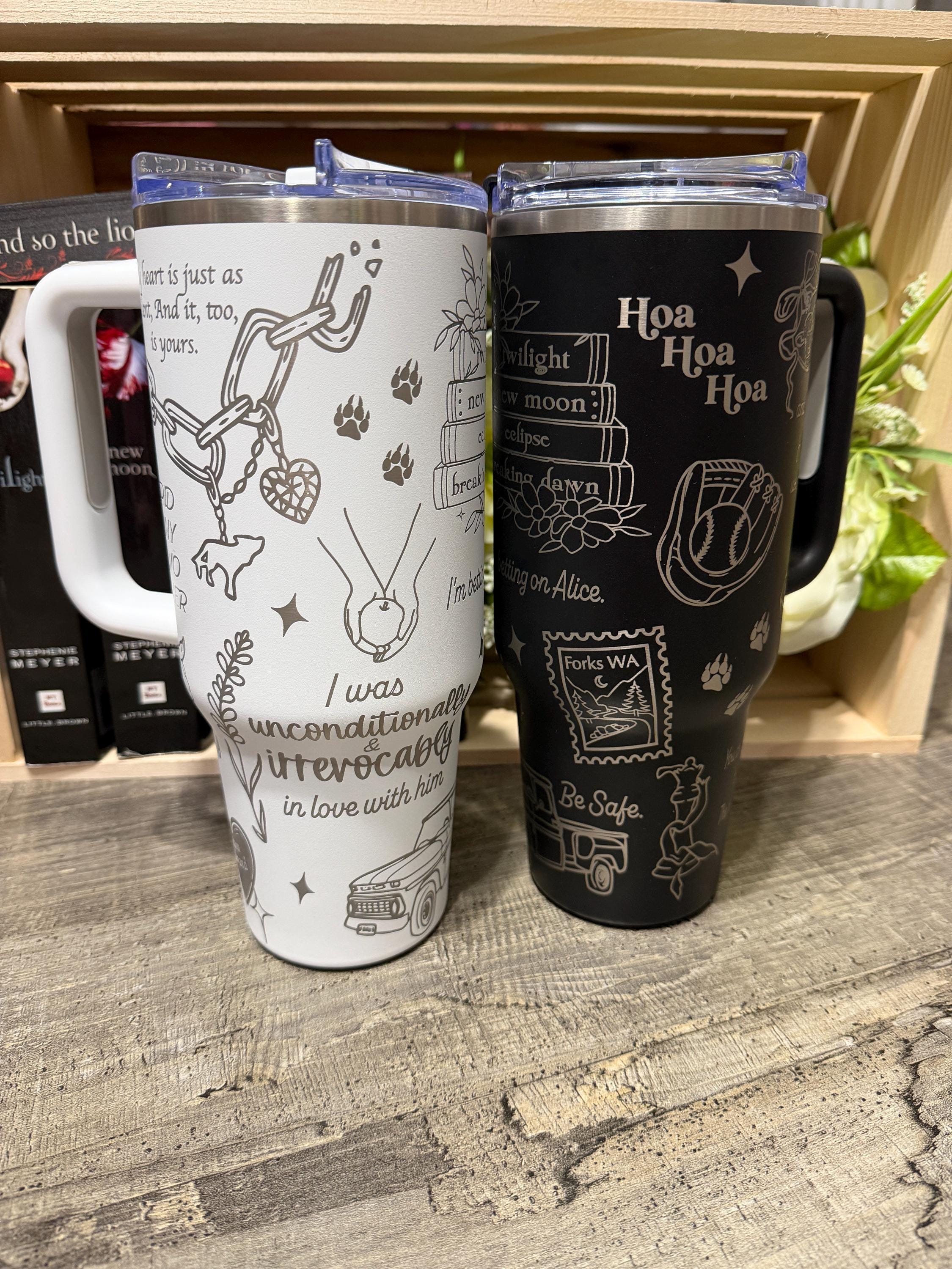 Twilight Inspired 40oz Engraved Tumbler with Handle – Bookish Gift – “And So the Lion Fell in Love with the Lamb”