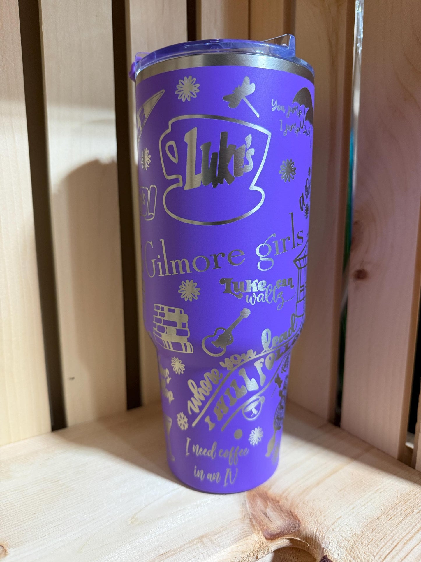 Gilmore Girls 40oz Engraved Tumbler | Stars Hollow Stanley Style Cup | Luke’s Coffee Travel Mug | Bookish TV Show Gift | Purple Tumbler
