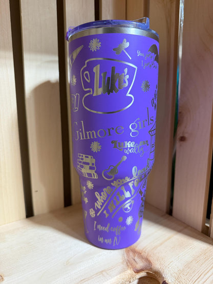 Gilmore Girls 40oz Engraved Tumbler | Stars Hollow Stanley Style Cup | Luke’s Coffee Travel Mug | Bookish TV Show Gift | Purple Tumbler