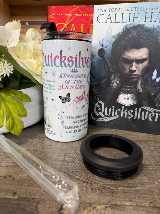 Quicksilver Inspired 4 in 1 Can Cooler | Saeris Fane & Kingfisher Tumbler | Fantasy Romance Bookish Cup | Reader Gift | Insulated Drinkware
