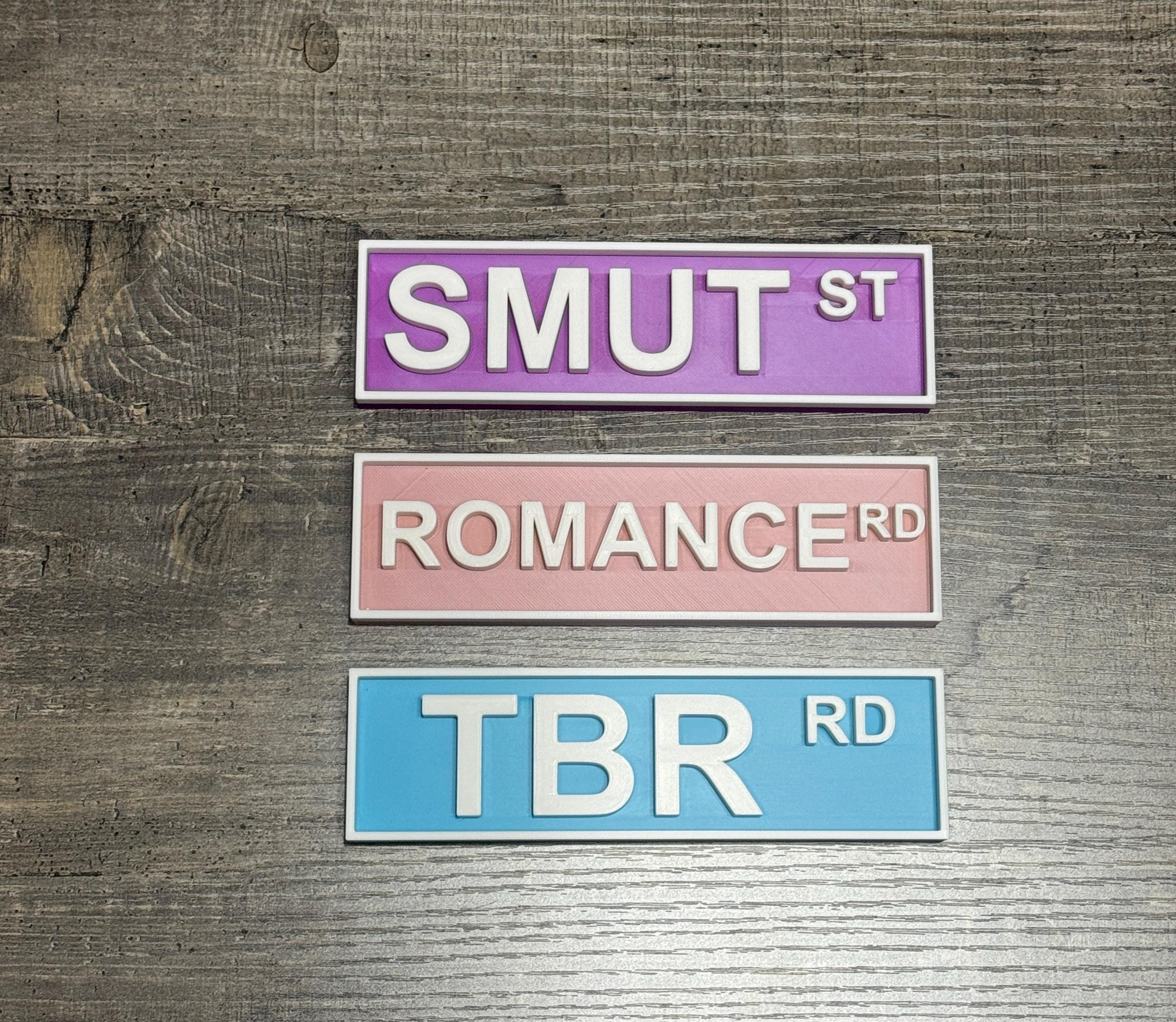 Book Genre Street Signs for Book Lovers | Smut St, Romance Rd, TBR Rd | 3D Printed Bookshelf Decor