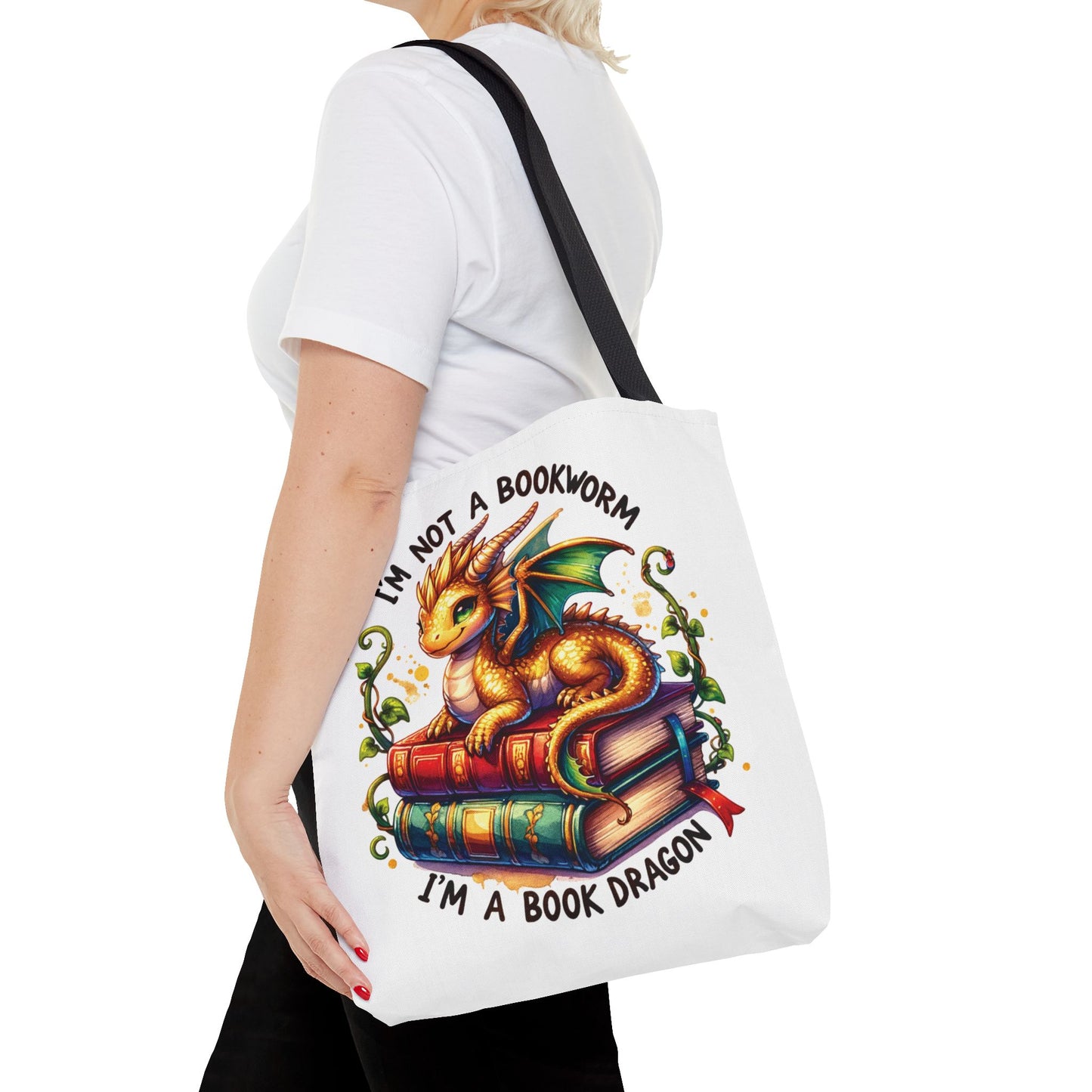 Book Dragon Tote Bag | Fantasy Reading Lover Gift | Double Sided Linen Bag