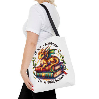 Book Dragon Tote Bag | Fantasy Reading Lover Gift | Double Sided Linen Bag