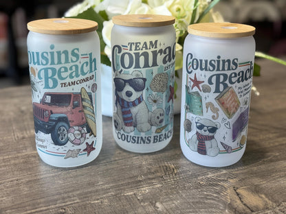 Summer I Turned Pretty | Cousins Beach Inspired 16oz Frosted Glass with Bamboo Lid & Straw | Junior Mint Bear | Team Conrad