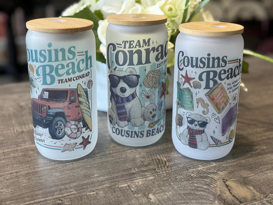 Summer I Turned Pretty | Cousins Beach Inspired 16oz Frosted Glass with Bamboo Lid & Straw | Junior Mint Bear | Team Conrad