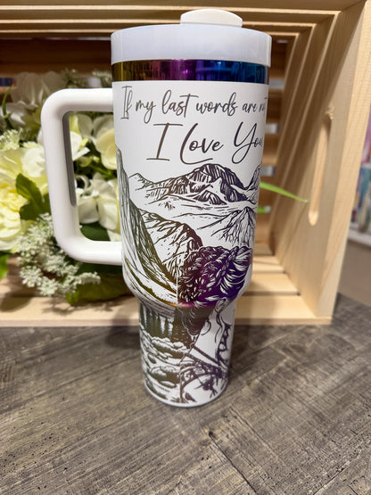 Stanley Style Outlander Inspired 40oz Engraved Tumbler | White Rainbow Stainless Steel Cup | Romance Book Gift | Laser Engraved Mug