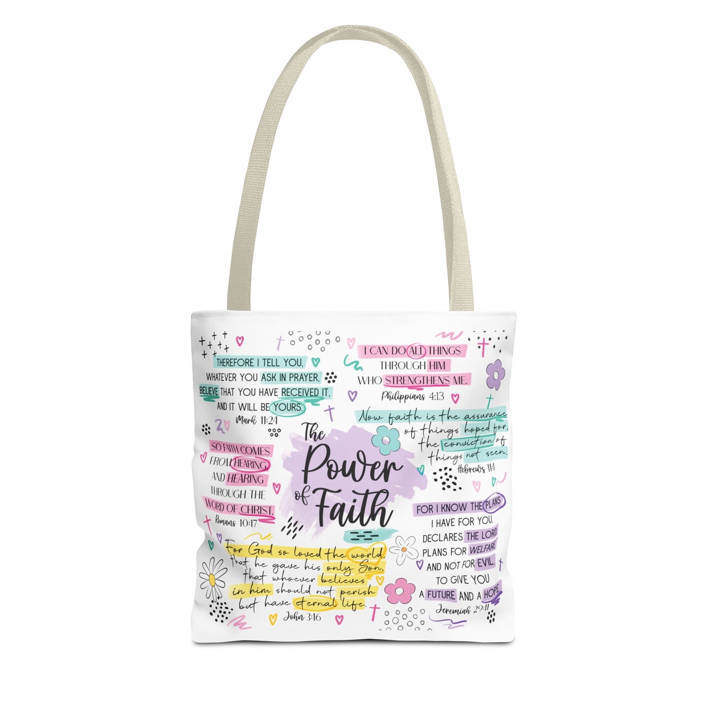 The Power of Faith | Christian Scripture Tote Bag | Inspirational Bible Verse Bag | Religious Gift for Women