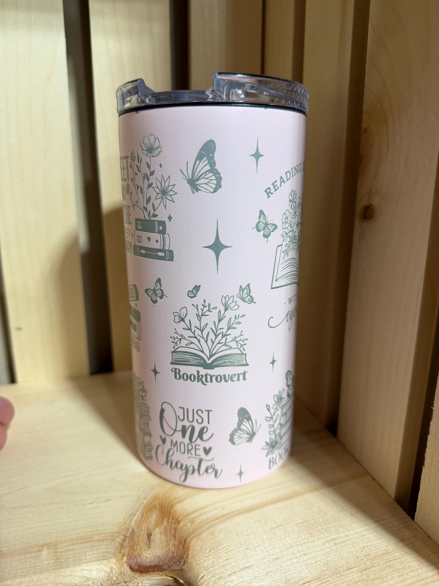 Bookish 4-in-1 Can Cooler Tumbler | Pink Reader Drinkware, Book Lover Gift