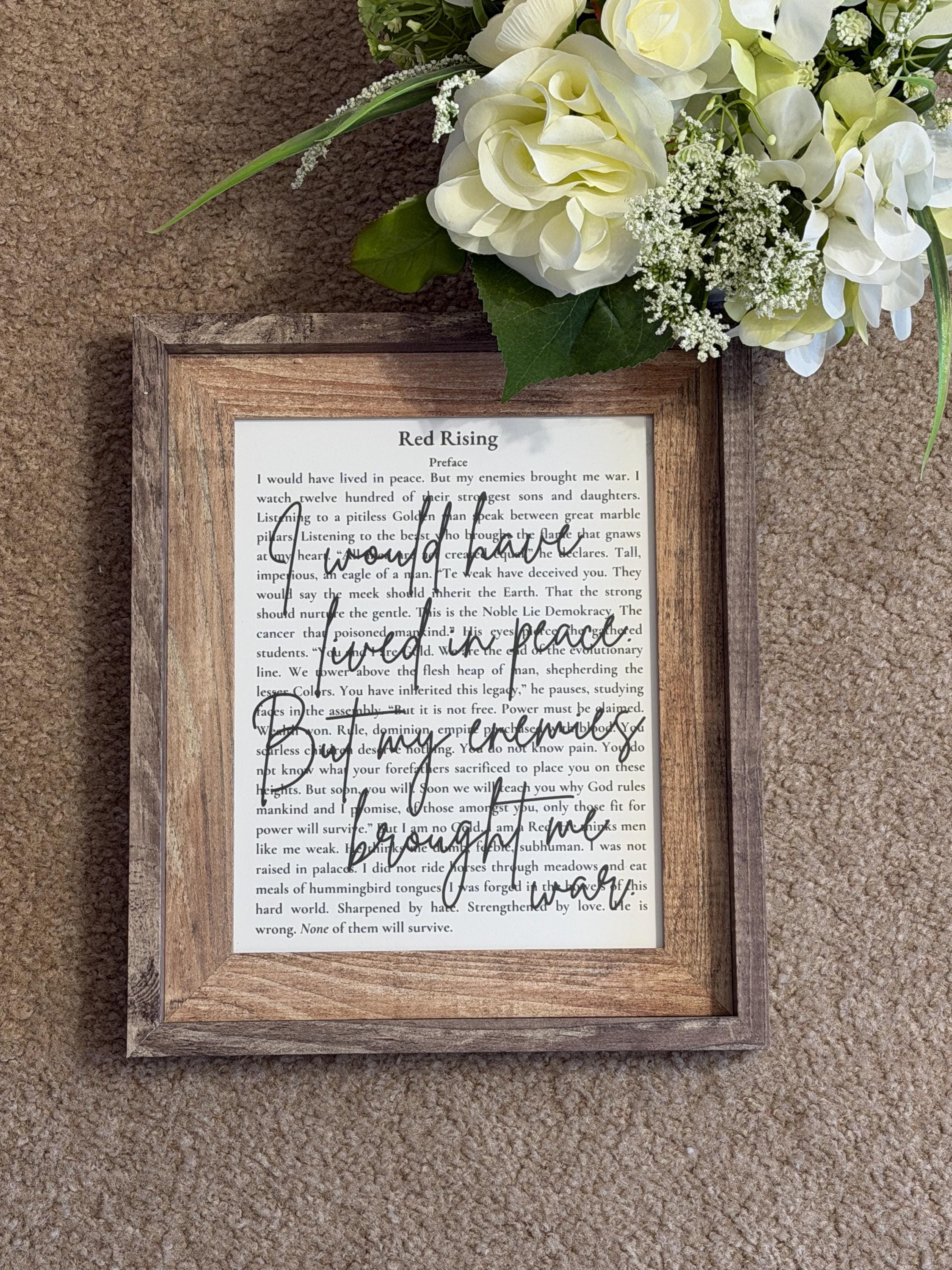 Bookish Frame | Red Rising Inspired Book Page Frame | Bookish Wall Art | Sci-Fi Reader Decor | Rustic Literary Quote Art | Gift for Book Lovers