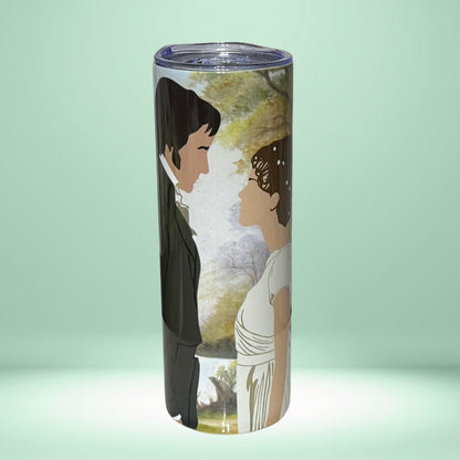 Pride and Prejudice Tumbler | Mr. Darcy & Elizabeth Silhouette | Romantic Quote Gift for Readers