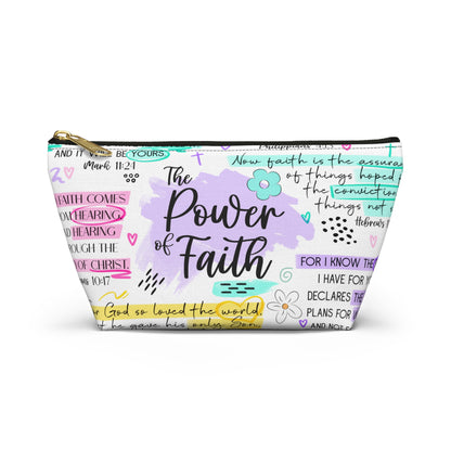 Power of Faith Bible Verse Cosmetic Bag | Pastel Christian Zipper Pouch with Scripture & Butterflies