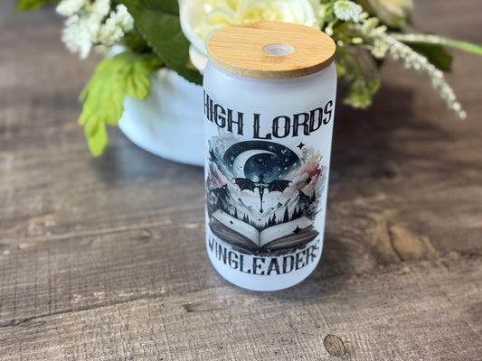 High Lords and Dragon Riders | 16oz Frosted Glass Tumbler with Bamboo Lid and Straw | Fantasy Bookish Gift