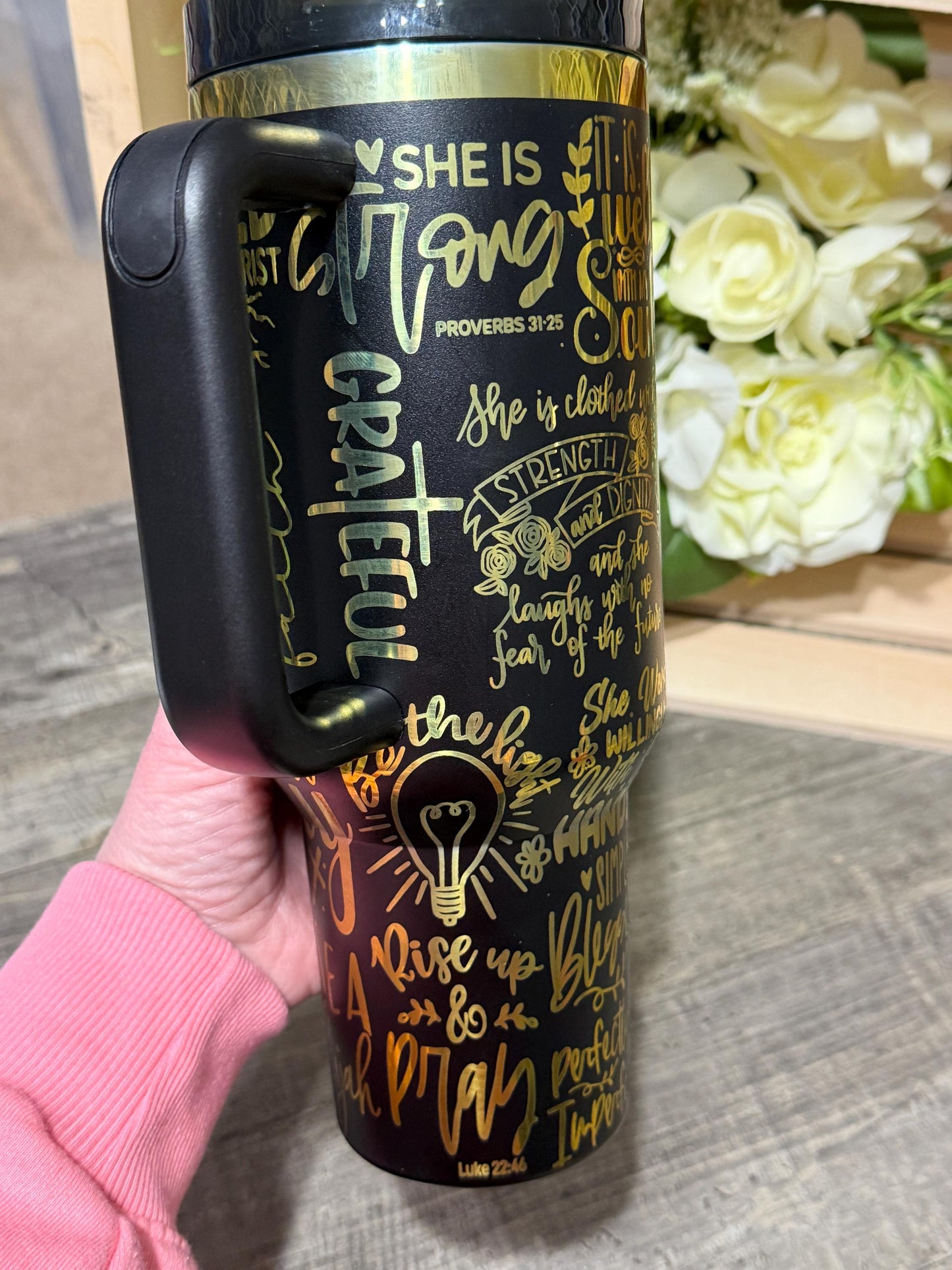 Stanley Style Christian Rainbow Engraved 40oz Tumbler | Faith Scripture Stainless Steel Cup | Proverbs 31 Gift | Inspirational Mug