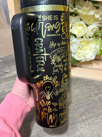 Stanley Style Christian Rainbow Engraved 40oz Tumbler | Faith Scripture Stainless Steel Cup | Proverbs 31 Gift | Inspirational Mug