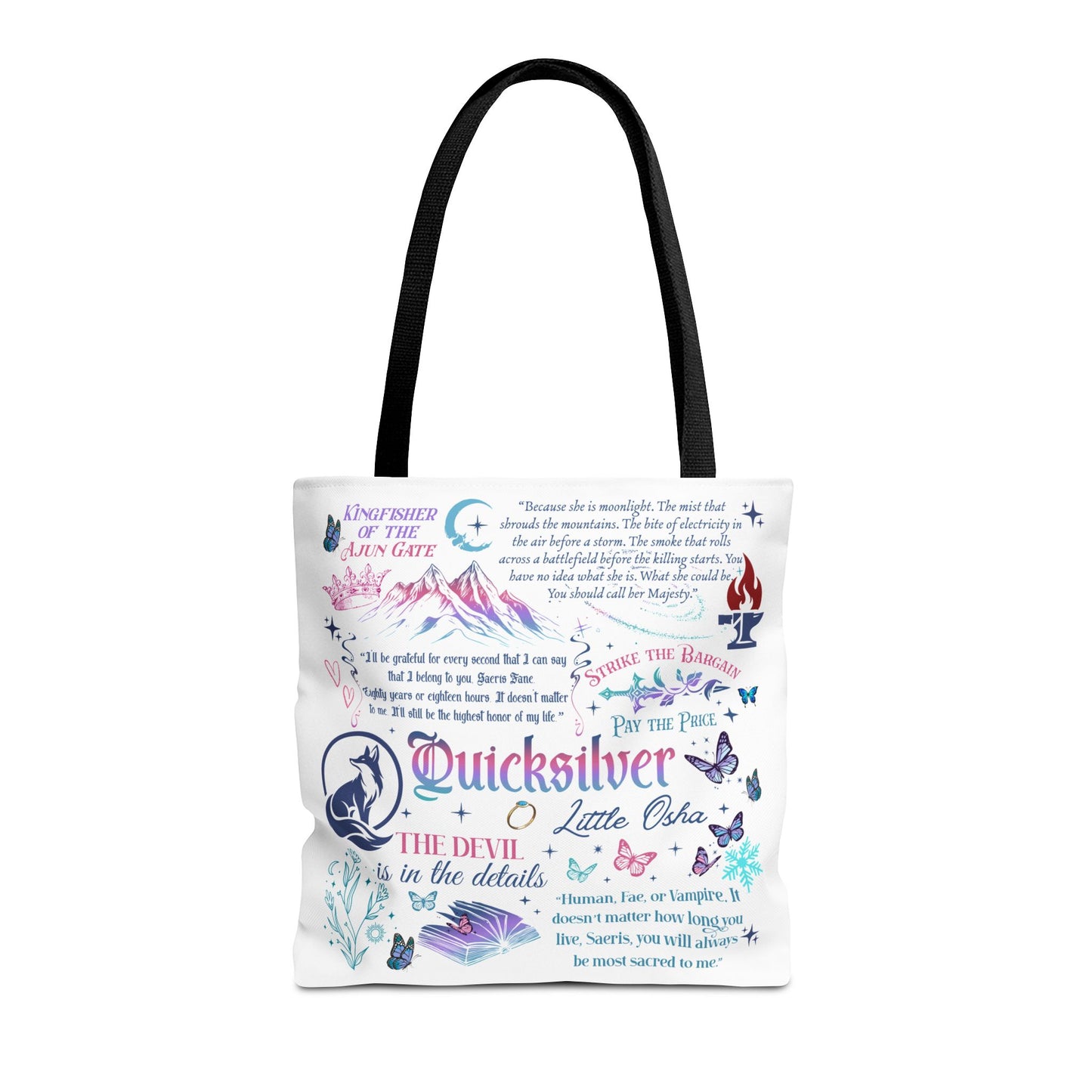 Quicksilver Quote Collage Tote Bag | Literary Script Typography