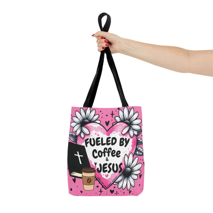 Fueled by Coffee & Jesus Christian Tote Bag | Pink Floral Faith Market Bag