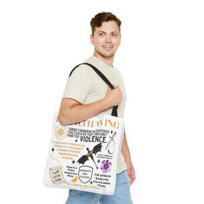 Fourth Wing Quote Tote Bag | Basgiath, Dragons & Violet Romance Design