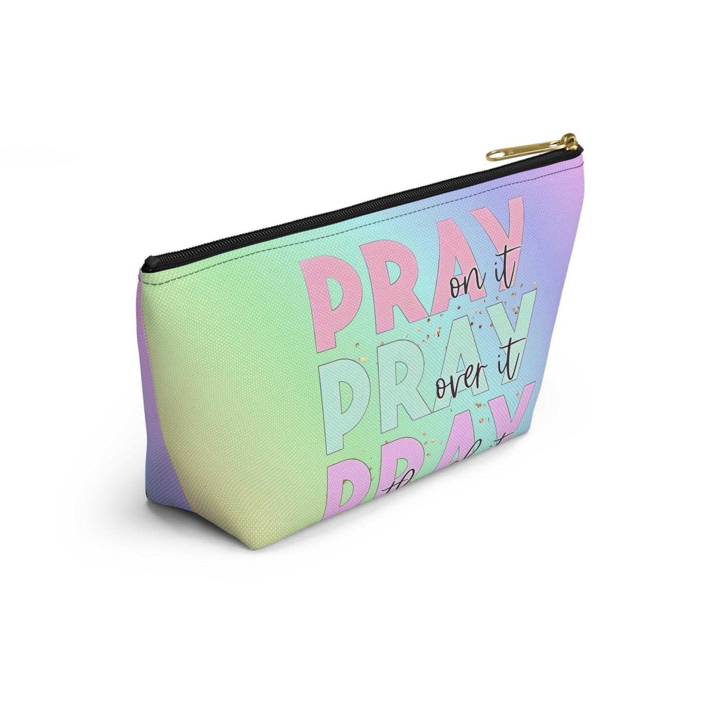 Pastel "Pray On It, Over It, Through It" Cosmetic Bag | Inspirational Zipper Pouch for Faith Filled Organization