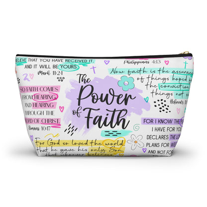 Power of Faith Bible Verse Cosmetic Bag | Pastel Christian Zipper Pouch with Scripture & Butterflies