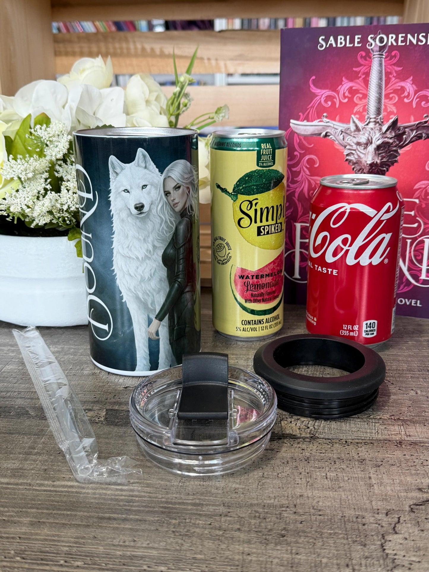 Dire Bound Inspired 4 in 1 Can Cooler | Meryn Cooper Wolf Tumbler | Dark Fantasy Romance Cup | Wolves of Ruin Gift | Bookish Drinkware
