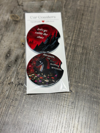 Throne of Glass Inspired Car Coasters – Abraxos & “Rattle the Stars” Set