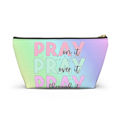Pastel "Pray On It, Over It, Through It" Cosmetic Bag | Inspirational Zipper Pouch for Faith Filled Organization