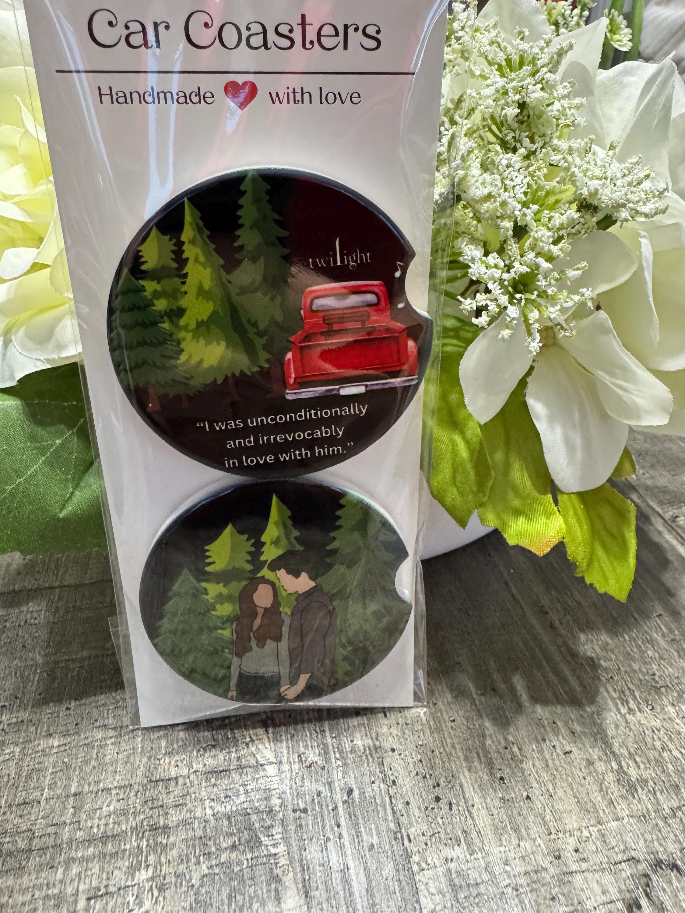 Twilight-Inspired Car Coasters | Bella & Edward Forest Scenes | Bookish Gift for Vampire Romance Fans
