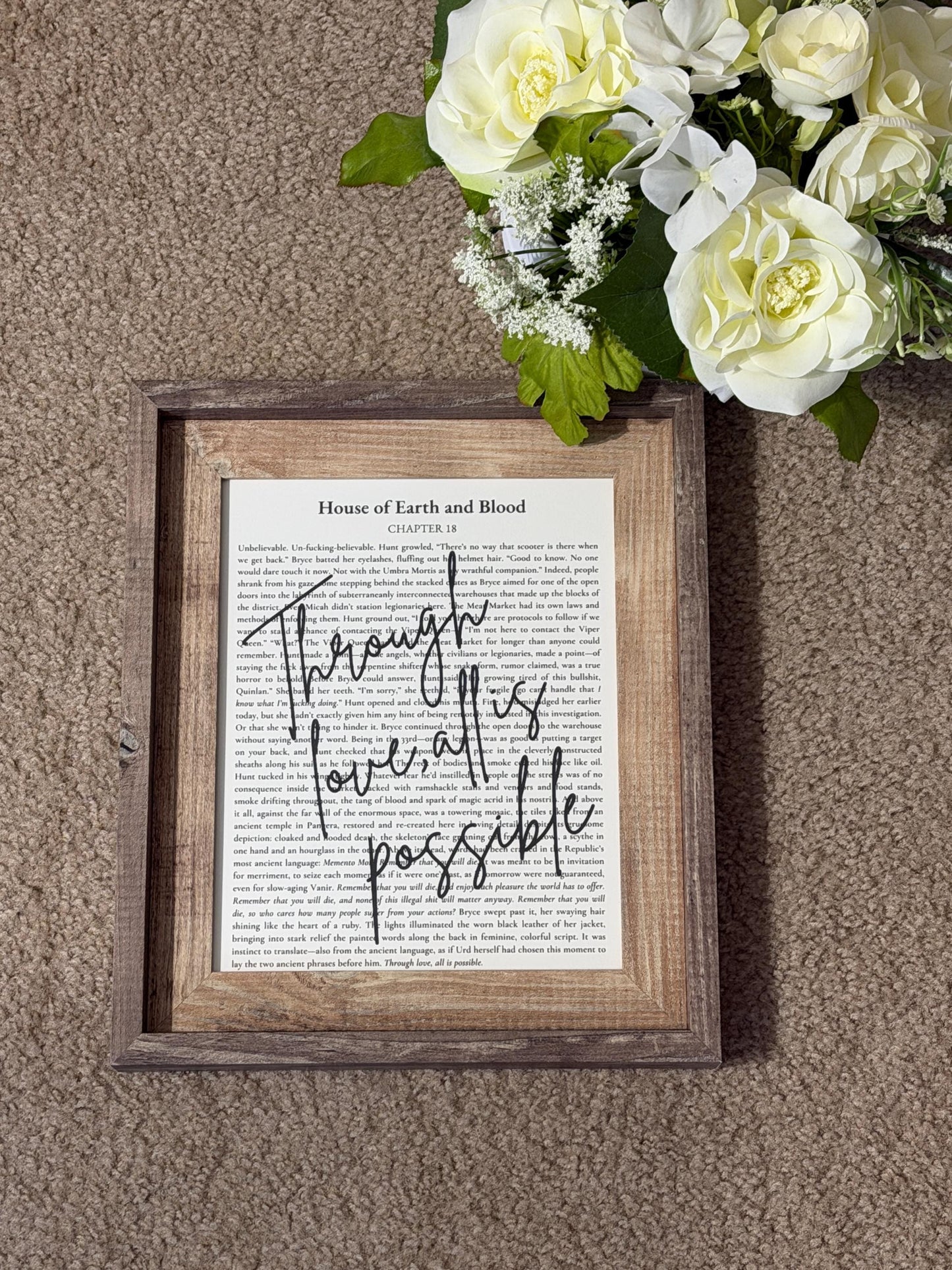 Bookish Frame | Crescent City | "Through Love, All Is Possible" | Framed Book Page Art | House of Earth and Blood Decor | Sarah J. Maas