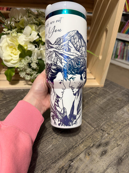 Stanley Style Outlander Inspired 40oz Engraved Tumbler | White Rainbow Stainless Steel Cup | Romance Book Gift | Laser Engraved Mug