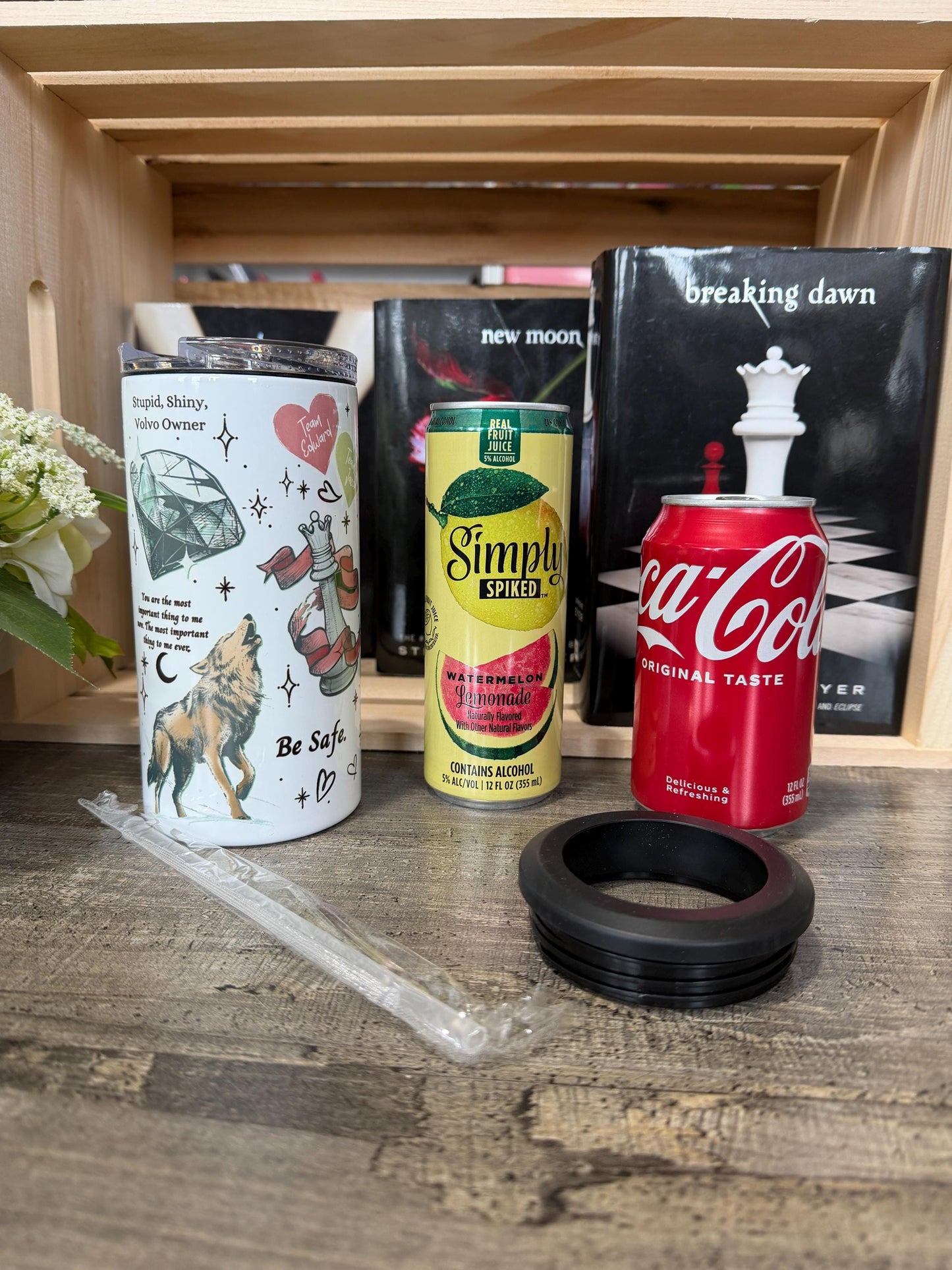 Twilight Inspired 4 in 1 Can Cooler | Vampire Bookish Drink Holder | Edward vs Jacob Tumbler | Book Lover Gift | Insulated Can Cooler