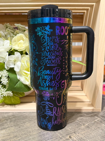 Stanley Style Christian Rainbow Engraved 40oz Tumbler | Faith Scripture Stainless Steel Cup | Proverbs 31 Gift | Inspirational Mug