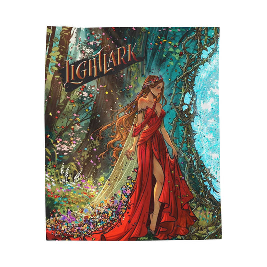 Lightlark-Inspired Enchanted Forest Blanket | Isla in Crimson Gown | Bookish Fantasy Throw