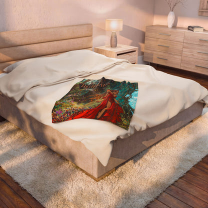Lightlark-Inspired Enchanted Forest Blanket | Isla in Crimson Gown | Bookish Fantasy Throw
