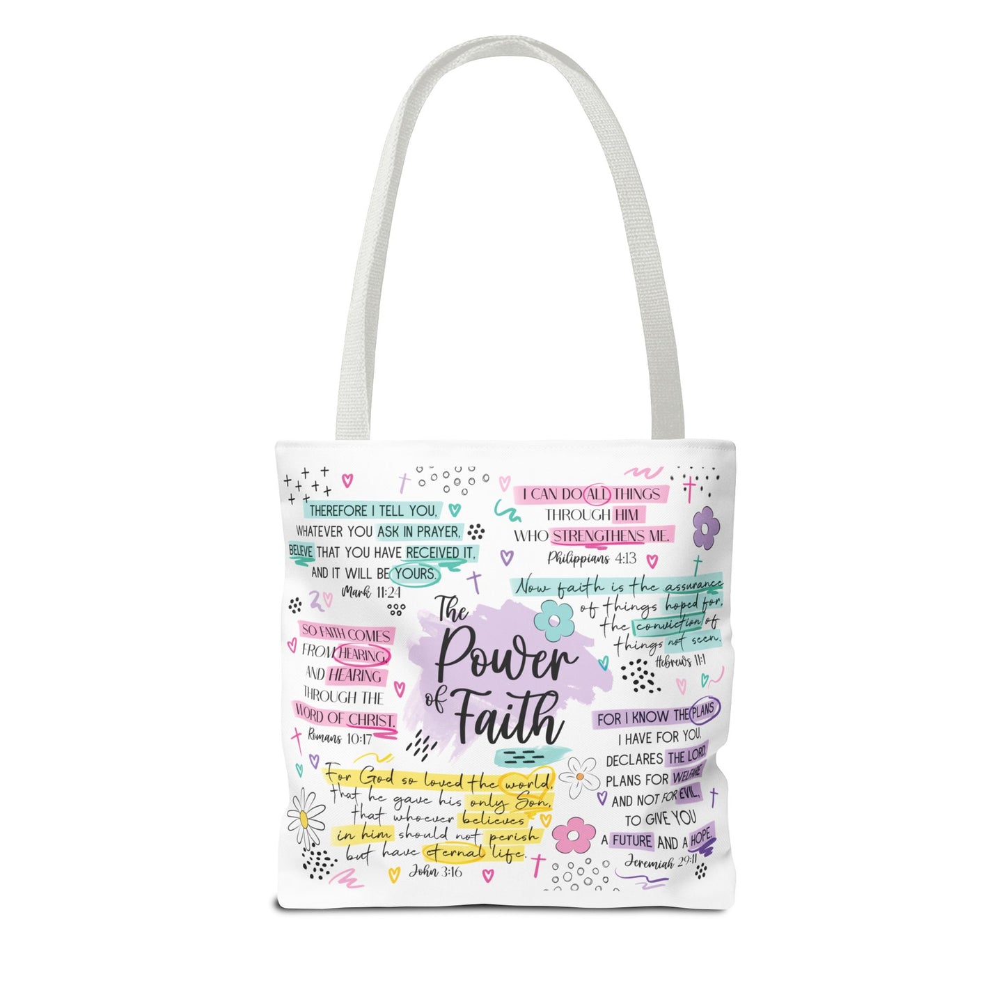 The Power of Faith | Christian Scripture Tote Bag | Inspirational Bible Verse Bag | Religious Gift for Women
