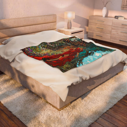Lightlark-Inspired Enchanted Forest Blanket | Isla in Crimson Gown | Bookish Fantasy Throw