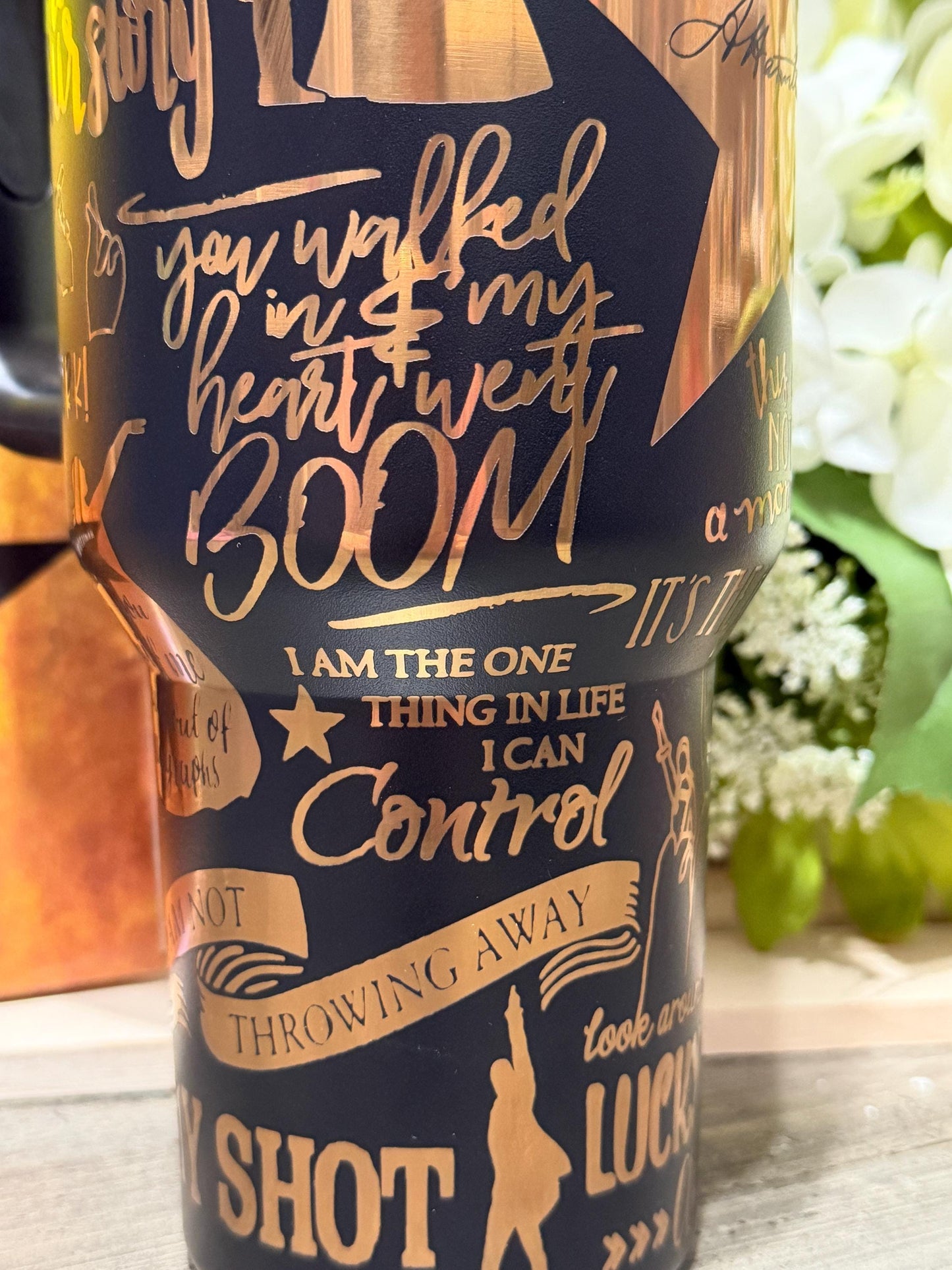 Hamilton Inspired 40oz Engraved Tumbler with Handle – Broadway Musical Quote Cup – Theater Lover Gift – Stanley Style