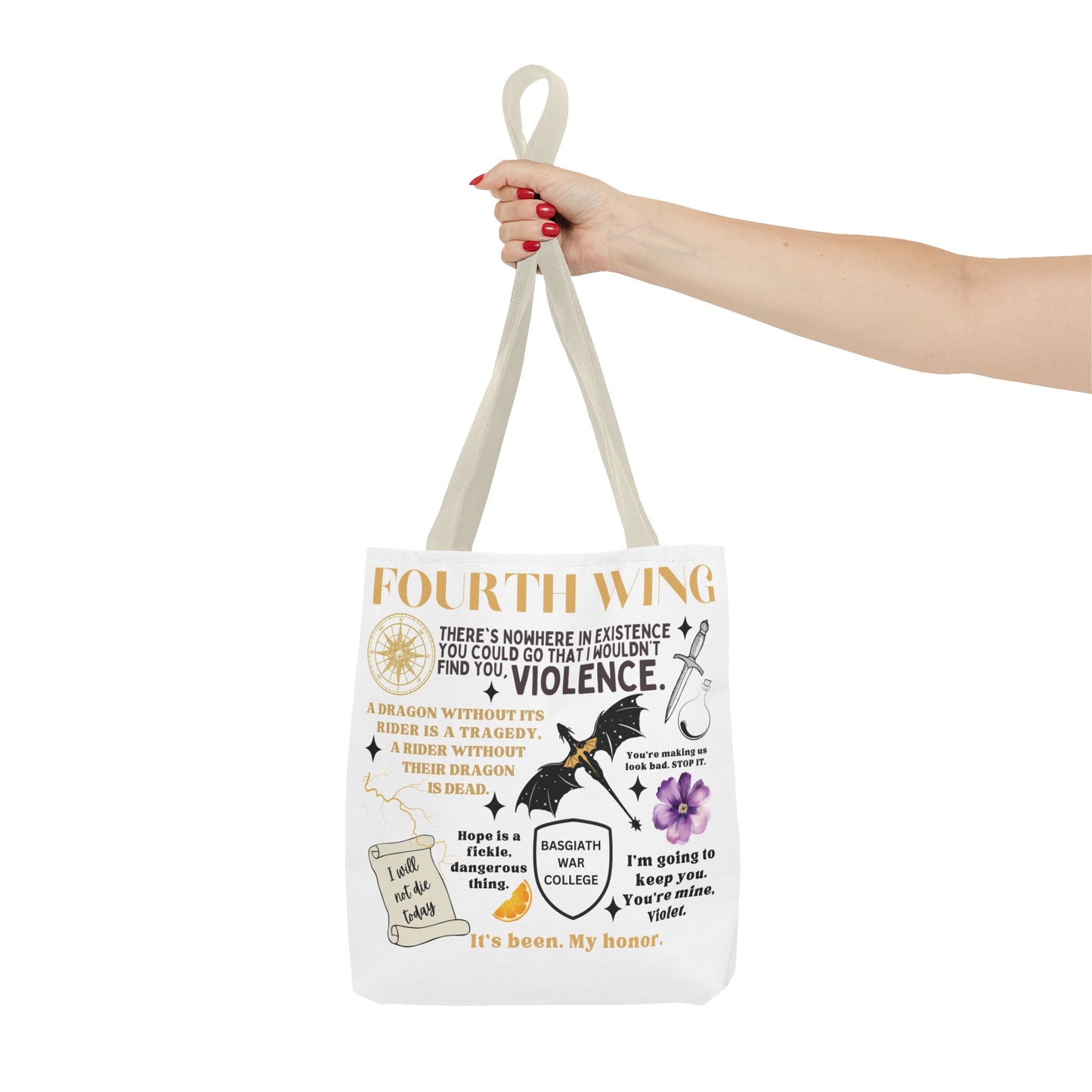 Fourth Wing Quote Tote Bag | Basgiath, Dragons & Violet Romance Design