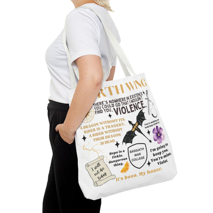 Fourth Wing Quote Tote Bag | Basgiath, Dragons & Violet Romance Design