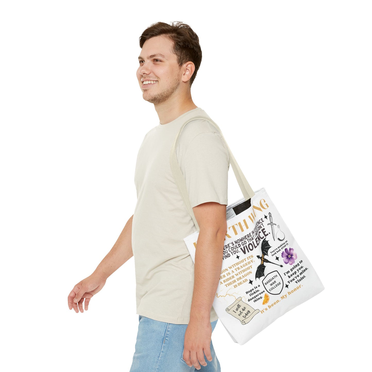 Fourth Wing Quote Tote Bag | Basgiath, Dragons & Violet Romance Design