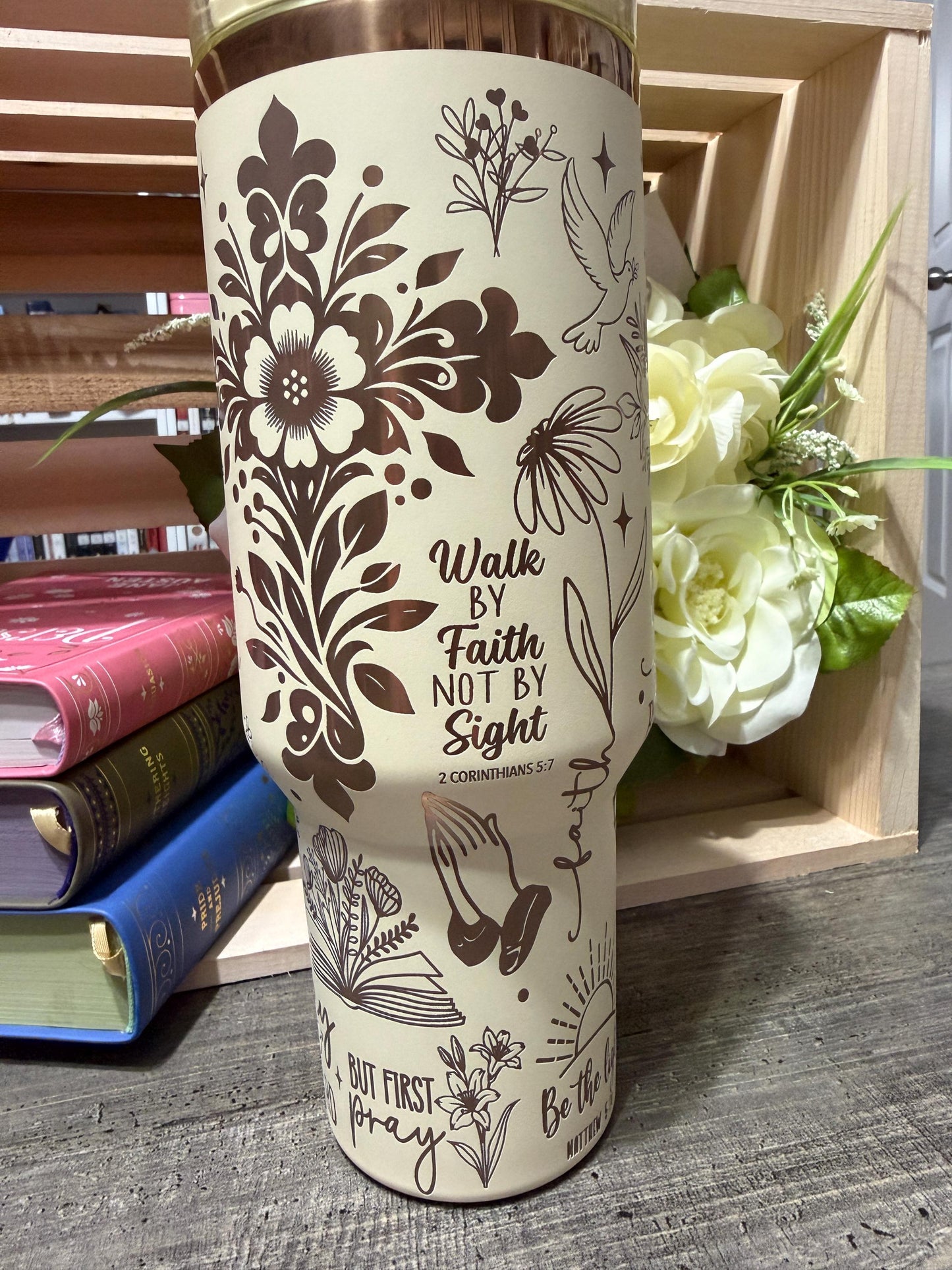 Christian 40oz Engraved Tumbler with Handle | Faith Scripture Cup | Pray Over It Stanley Style Mug | Proverbs 31:25 Gift for Women