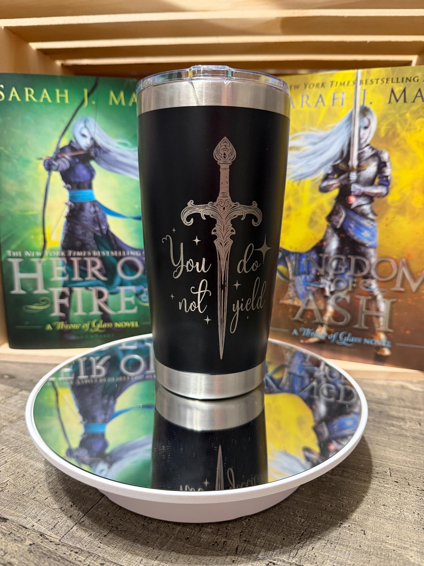Throne of Glass Inspired 20 oz Engraved Tumbler | “You Do Not Yield” Sword Design | Fantasy Bookish Gift | Maas Reader Cup