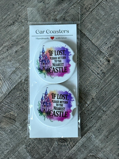 Return to the Nearest Castle Car Coasters – Fairytale Quote & Castle Art Set
