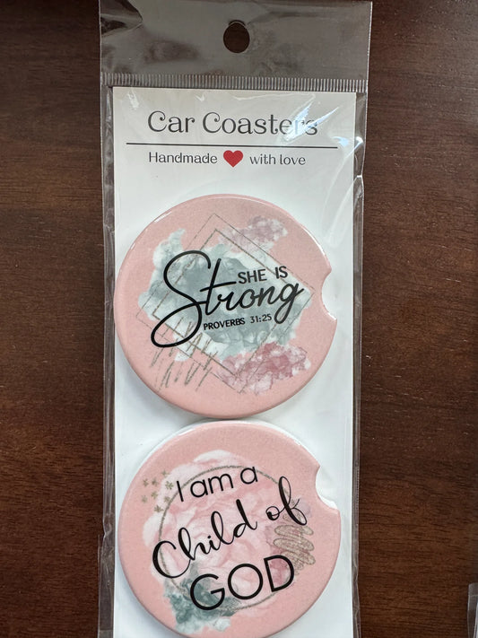 Christian Car Coasters | She is Strong