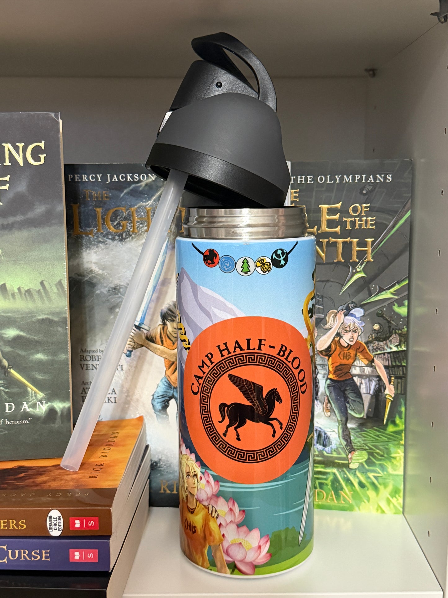 Percy Jackson Inspired 24oz Owala Style Tumbler | Camp Half-Blood Water Bottle | Greek Mythology Gift | Bookish Drinkware | Fantasy Reader Gift