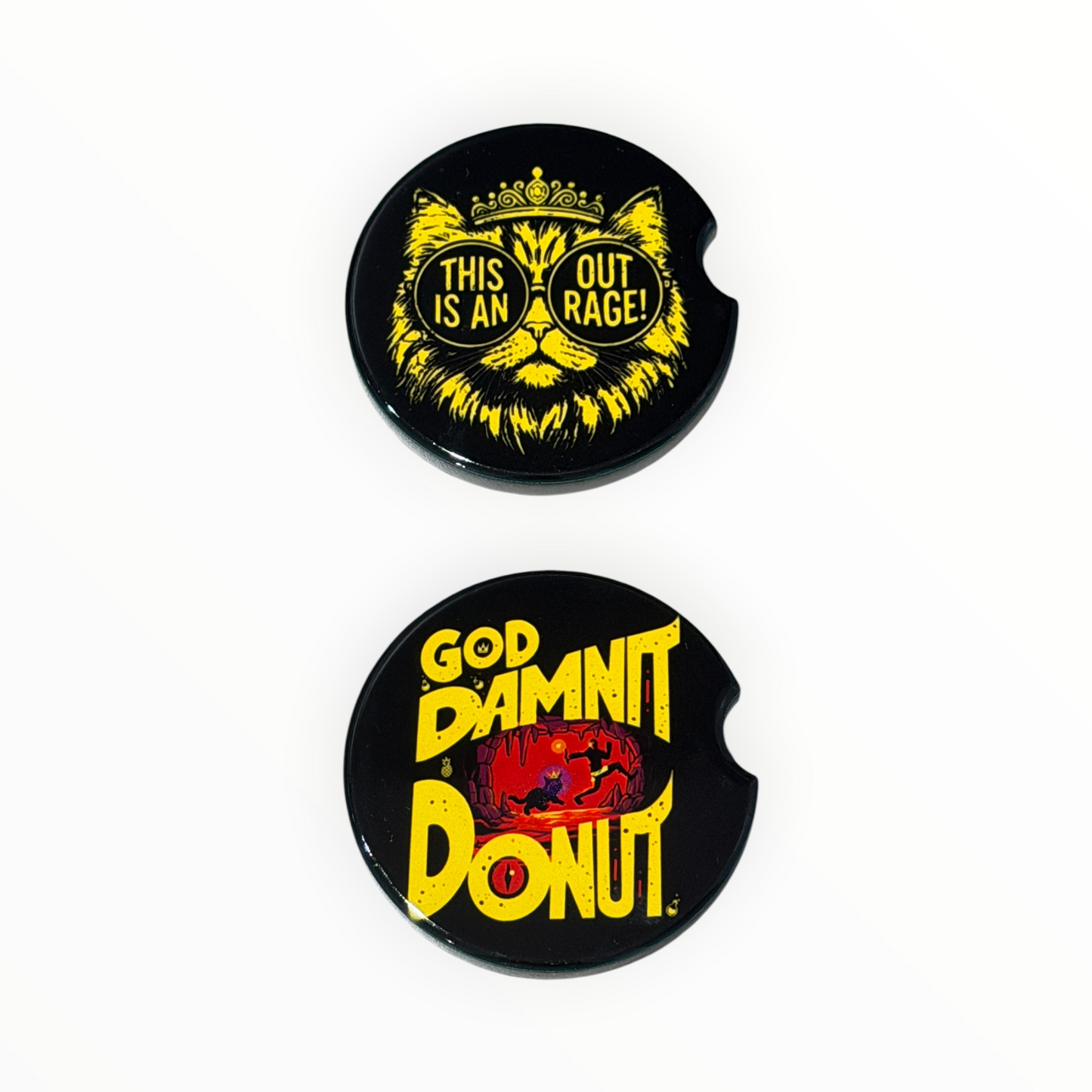 Dungeon Crawler Carl Car Coasters | 2-Pack Black & Yellow Bookish Coasters