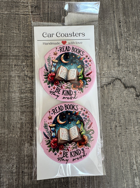 Fantasy Car Coasters | Read Books, Be Kind, Stay Weird