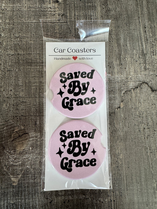 Christian Car Coasters | Saved By Grace